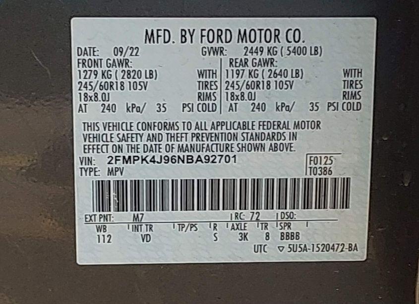 Photo 9 of 2022 Ford Edge SEL (VIN 2FMPK4J96NBA92701)