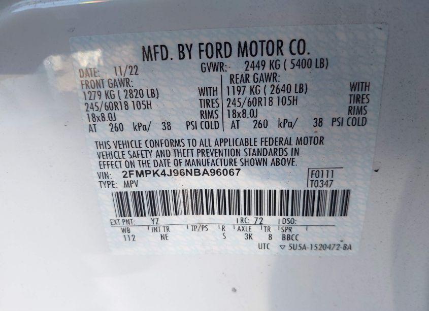 Photo 9 of 2022 Ford Edge SEL (VIN 2FMPK4J96NBA96067)