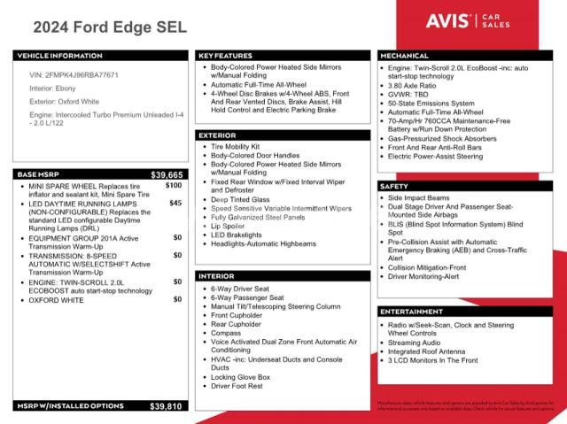 Photo 2 of 2024 FORD EDGE SEL N/A (VIN 2FMPK4J96RBA77671)