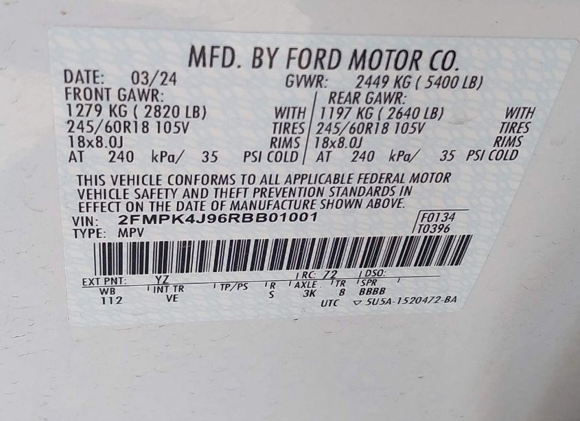 Photo 9 of 2024 Ford Edge SEL (VIN 2FMPK4J96RBB01001)