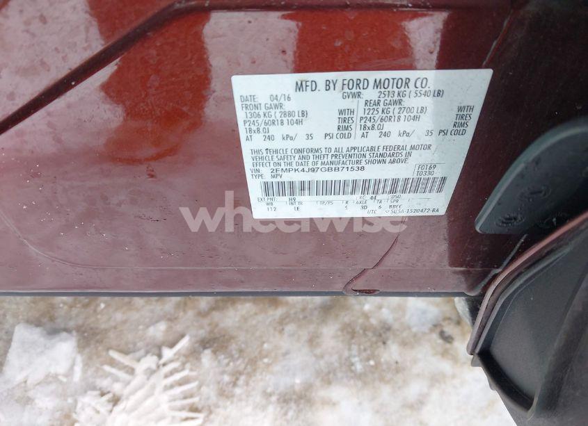 Photo 9 of 2016 Ford Edge SEL (VIN 2FMPK4J97GBB71538)