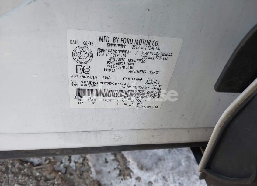 Photo 9 of 2016 Ford Edge SEL (VIN 2FMPK4J97GBC07874)