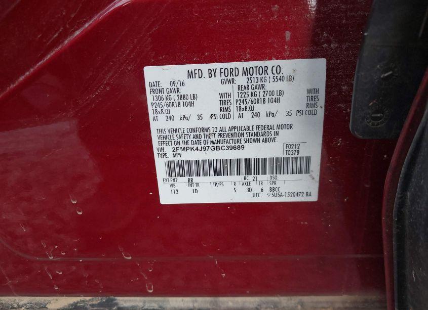 Photo 9 of 2016 Ford Edge SEL (VIN 2FMPK4J97GBC39689)