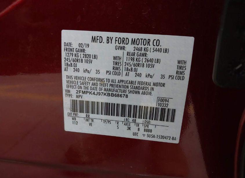 Photo 9 of 2019 Ford Edge SEL (VIN 2FMPK4J97KBB68678)