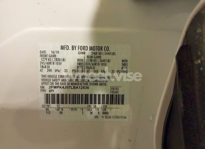 Photo 9 of 2020 Ford Edge SEL (VIN 2FMPK4J97LBA12836)