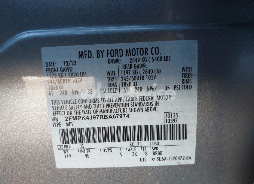 Photo 9 of 2024 Ford Edge SEL (VIN 2FMPK4J97RBA67974)