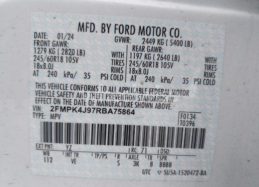 Photo 9 of 2024 Ford Edge SEL (VIN 2FMPK4J97RBA75864)