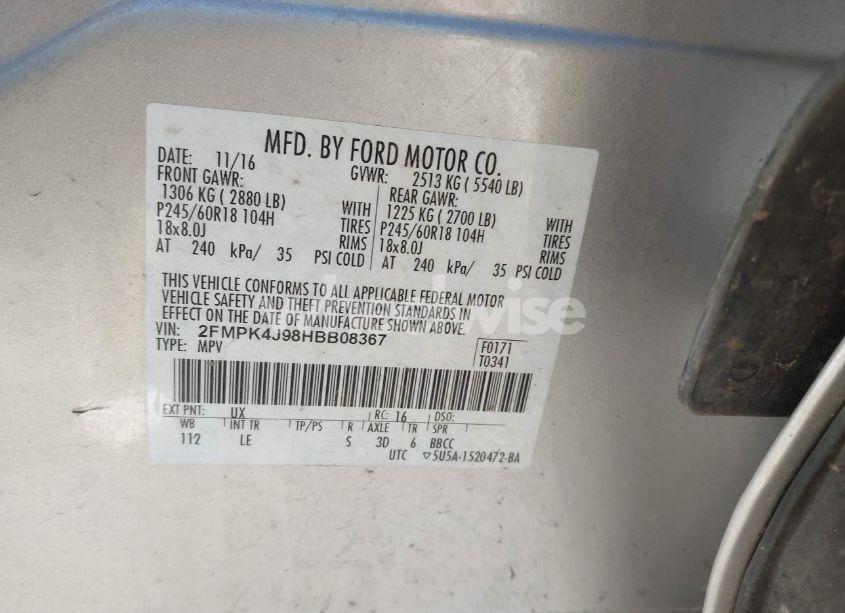 Photo 9 of 2017 Ford Edge SEL (VIN 2FMPK4J98HBB08367)