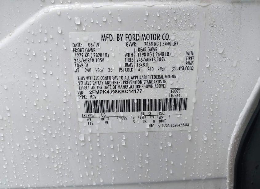 Photo 9 of 2019 Ford Edge SEL (VIN 2FMPK4J98KBC14177)