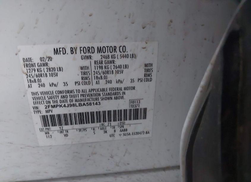 Photo 9 of 2020 Ford Edge SEL (VIN 2FMPK4J98LBA58143)