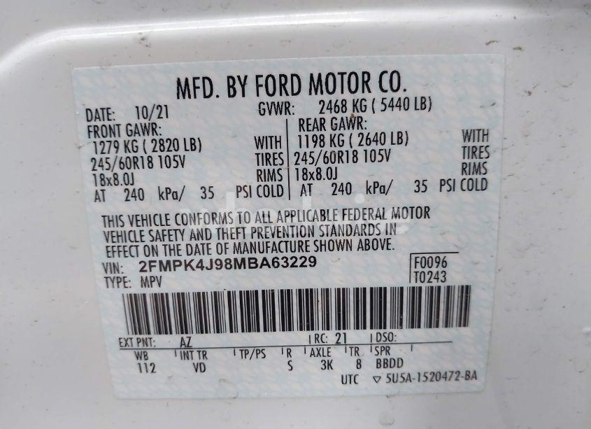 Photo 9 of 2021 Ford Edge SEL (VIN 2FMPK4J98MBA63229)