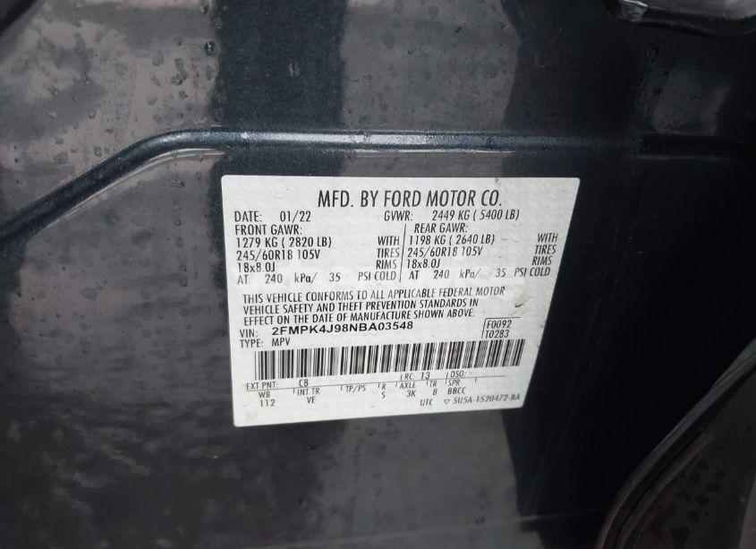 Photo 9 of 2022 Ford Edge SEL (VIN 2FMPK4J98NBA03548)