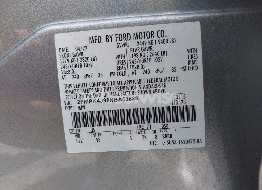 Photo 9 of 2022 Ford Edge SEL (VIN 2FMPK4J98NBA53639)
