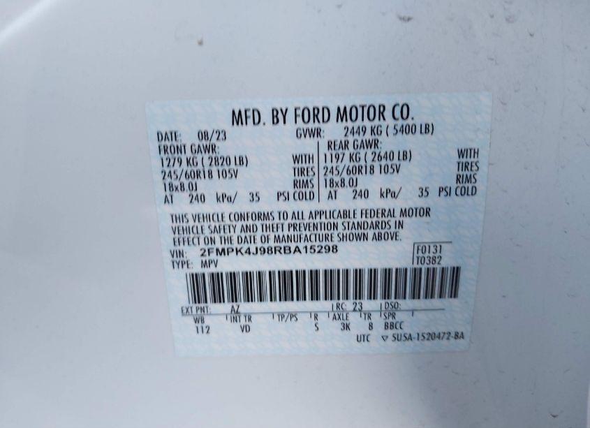 Photo 9 of 2024 Ford Edge SEL (VIN 2FMPK4J98RBA15298)