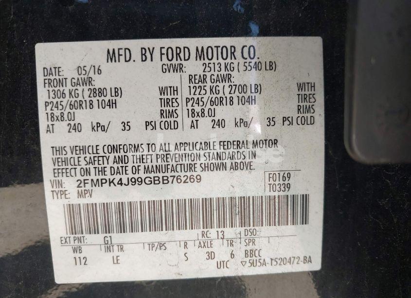 Photo 9 of 2016 Ford Edge SEL (VIN 2FMPK4J99GBB76269)