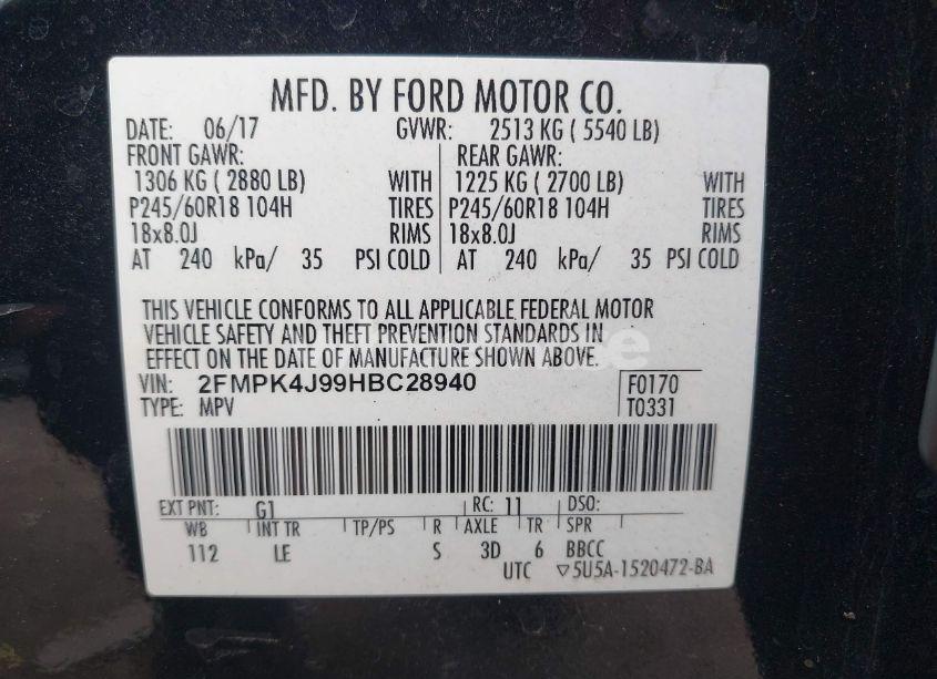 Photo 9 of 2017 Ford Edge SEL (VIN 2FMPK4J99HBC28940)