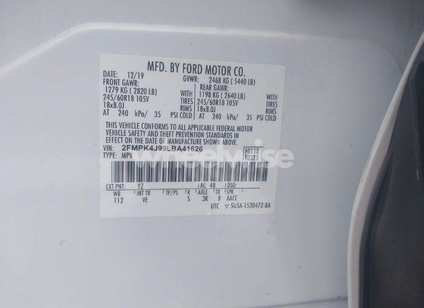 Photo 9 of 2020 Ford Edge SEL (VIN 2FMPK4J99LBA41626)