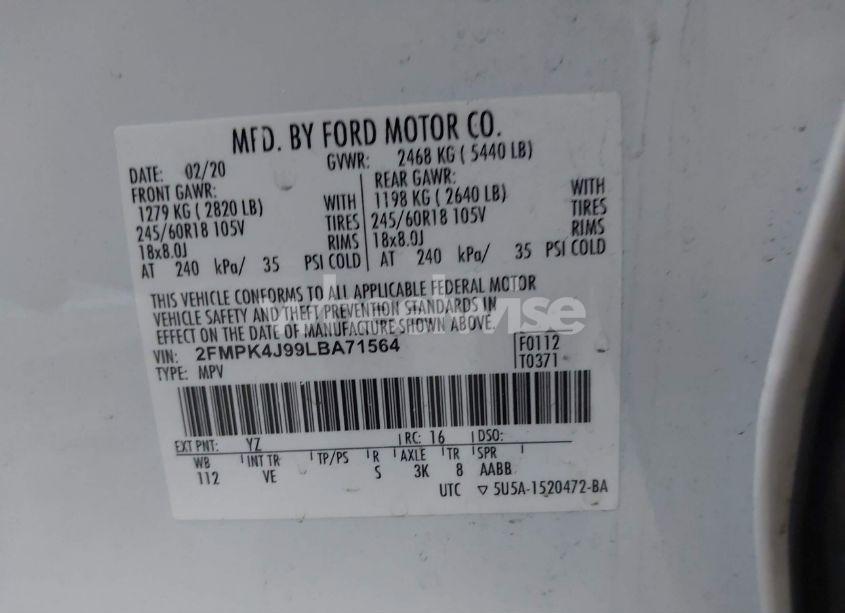 Photo 9 of 2020 Ford Edge SEL (VIN 2FMPK4J99LBA71564)