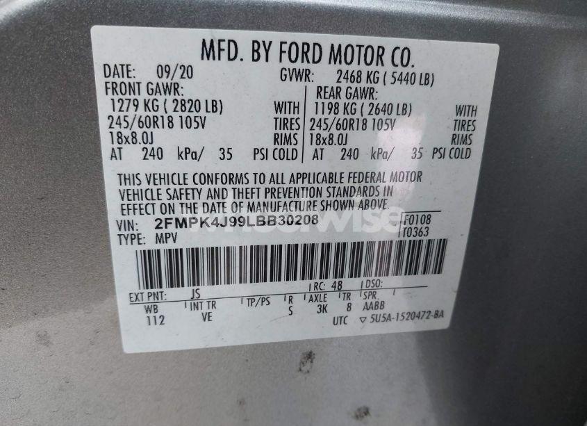Photo 9 of 2020 Ford Edge SEL (VIN 2FMPK4J99LBB30208)