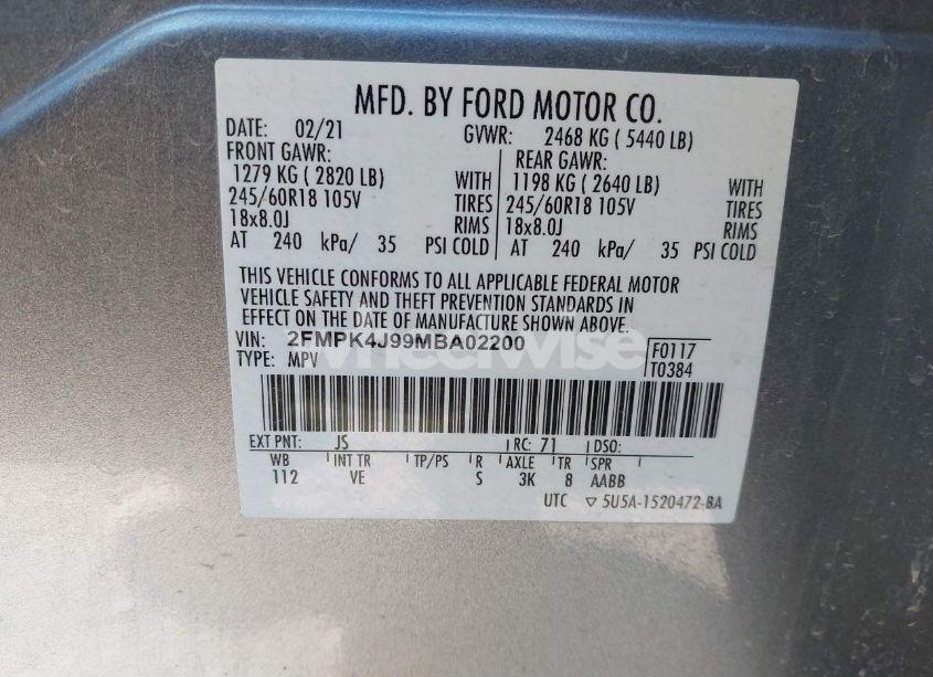 Photo 9 of 2021 Ford Edge SEL (VIN 2FMPK4J99MBA02200)