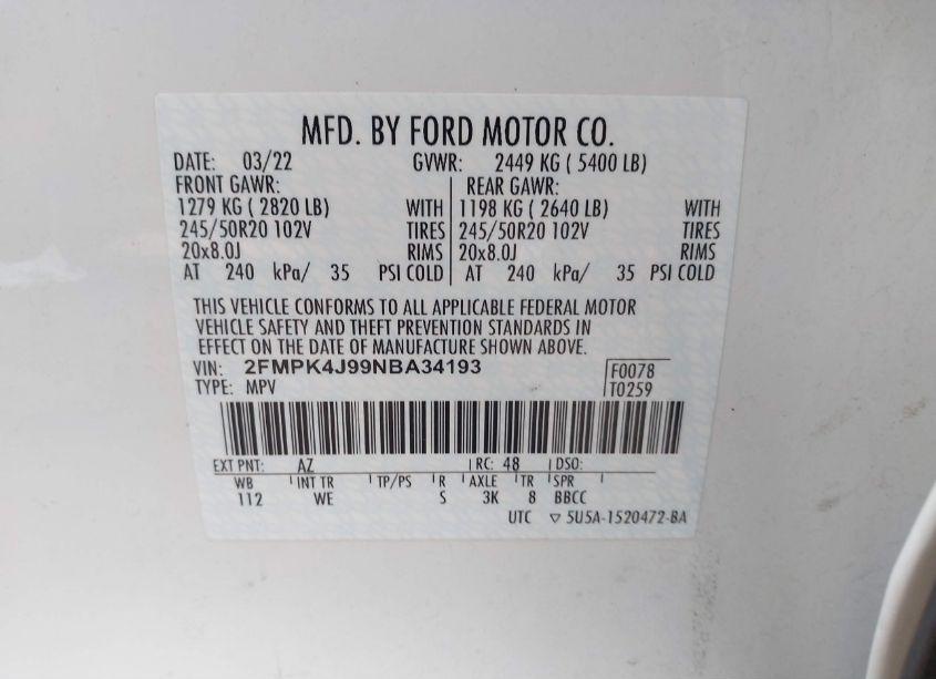 Photo 9 of 2022 Ford Edge ST-LINE (VIN 2FMPK4J99NBA34193)