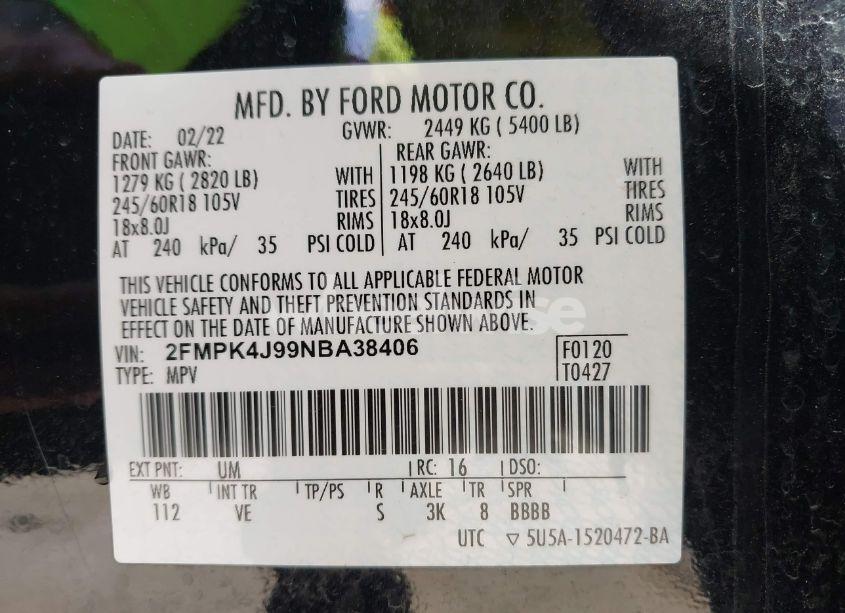 Photo 9 of 2022 Ford Edge SEL (VIN 2FMPK4J99NBA38406)