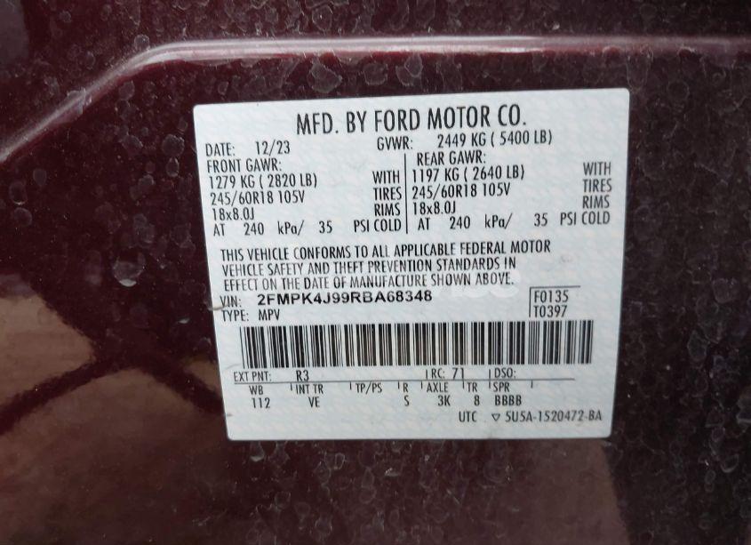 Photo 9 of 2024 Ford Edge SEL (VIN 2FMPK4J99RBA68348)