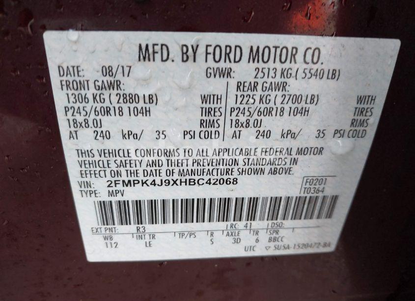 Photo 9 of 2017 Ford Edge SEL (VIN 2FMPK4J9XHBC42068)