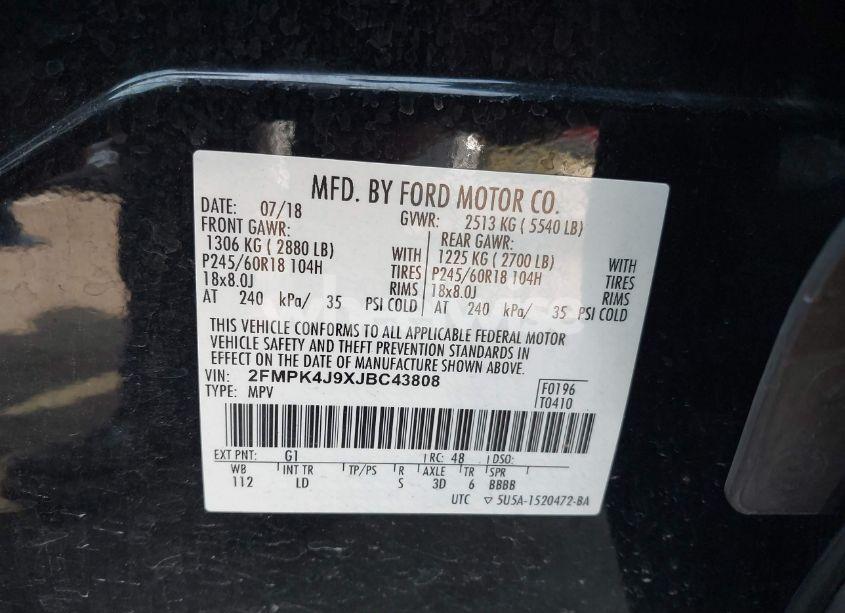 Photo 9 of 2018 Ford Edge SEL (VIN 2FMPK4J9XJBC43808)