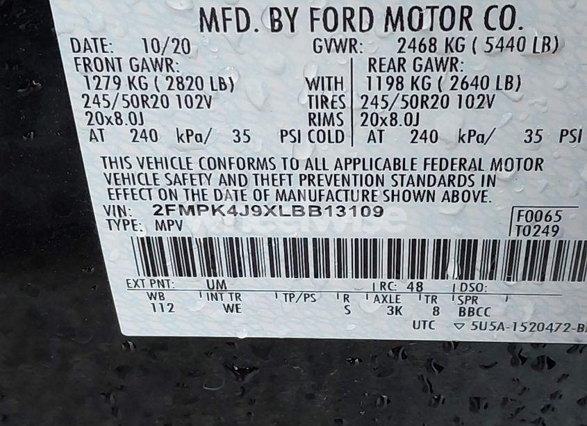 Photo 9 of 2020 Ford Edge ST LINE (VIN 2FMPK4J9XLBB13109)