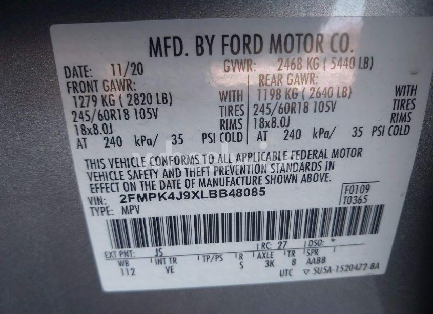 Photo 9 of 2020 Ford Edge SEL (VIN 2FMPK4J9XLBB48085)