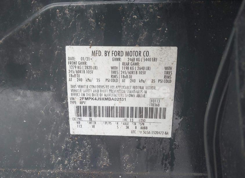 Photo 9 of 2021 Ford Edge SEL (VIN 2FMPK4J9XMBA02531)