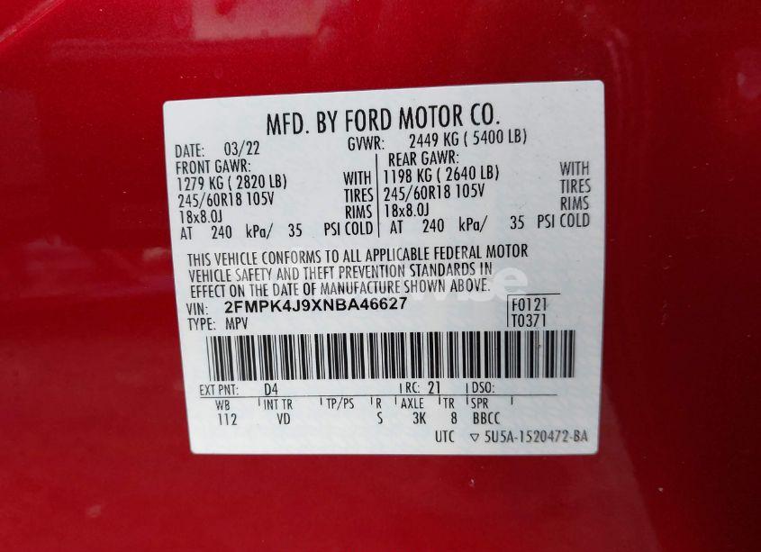 Photo 9 of 2022 Ford Edge SEL (VIN 2FMPK4J9XNBA46627)