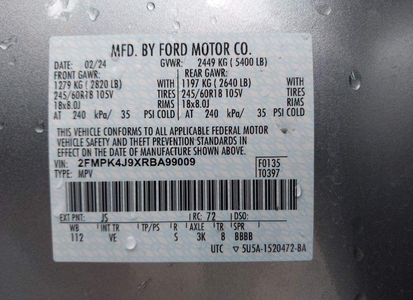 Photo 9 of 2024 Ford Edge SEL (VIN 2FMPK4J9XRBA99009)