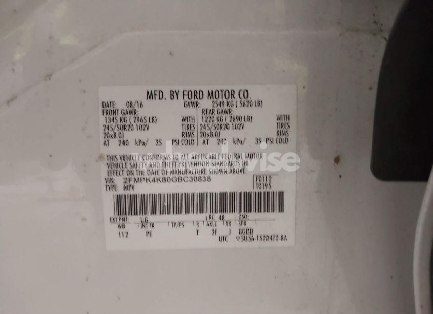 Photo 9 of 2016 Ford Edge TITANIUM (VIN 2FMPK4K80GBC30838)