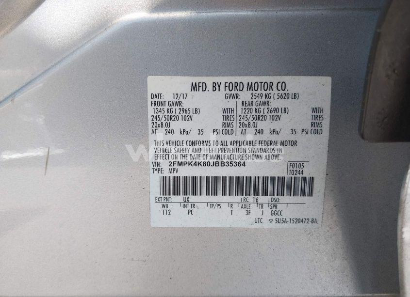 Photo 9 of 2018 Ford Edge TITANIUM (VIN 2FMPK4K80JBB35364)