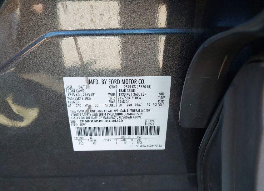 Photo 9 of 2018 Ford Edge TITANIUM (VIN 2FMPK4K80JBC04229)