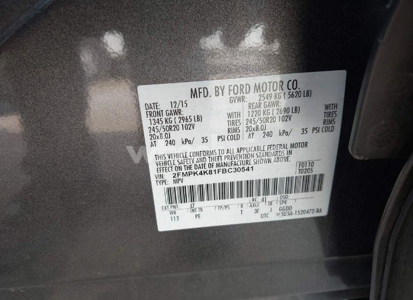 Photo 9 of 2015 Ford Edge TITANIUM (VIN 2FMPK4K81FBC30541)