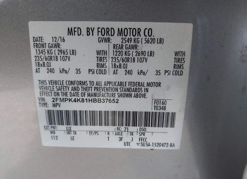 Photo 9 of 2017 Ford Edge TITANIUM (VIN 2FMPK4K81HBB37652)