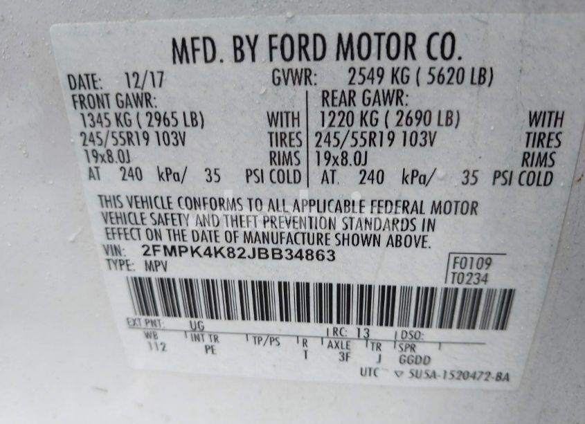 Photo 9 of 2018 Ford Edge TITANIUM (VIN 2FMPK4K82JBB34863)