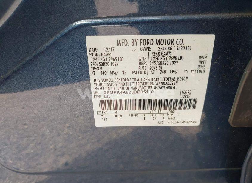 Photo 9 of 2018 Ford Edge TITANIUM (VIN 2FMPK4K82JBB35110)