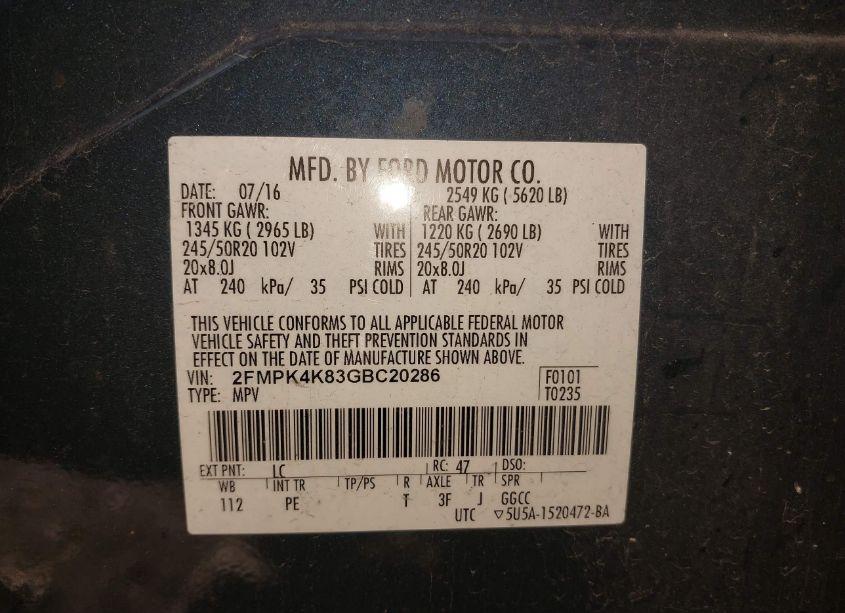 Photo 9 of 2016 Ford Edge TITANIUM (VIN 2FMPK4K83GBC20286)