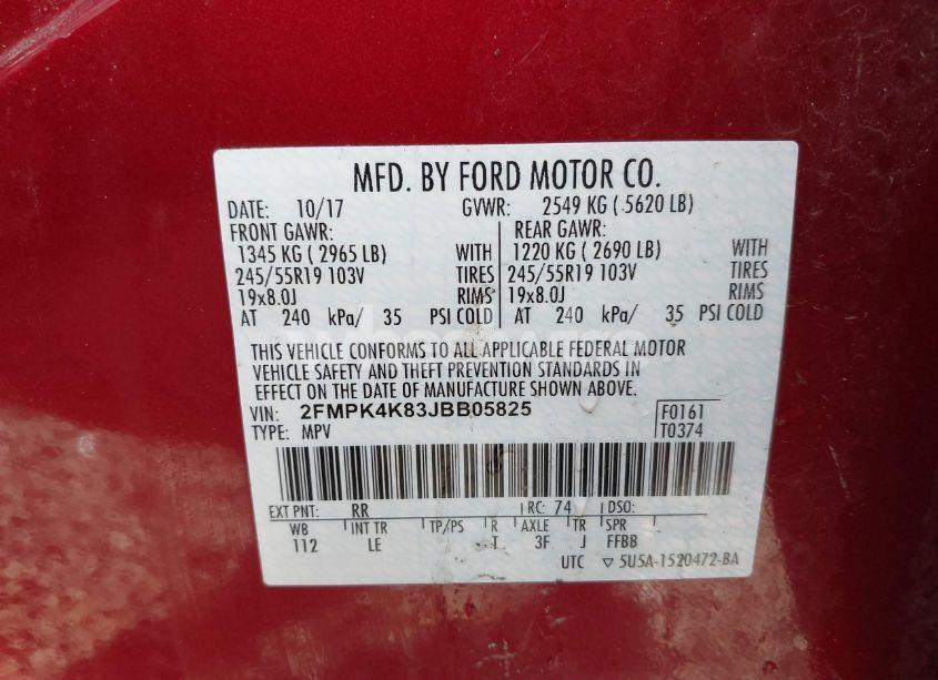 Photo 9 of 2018 Ford Edge TITANIUM (VIN 2FMPK4K83JBB05825)