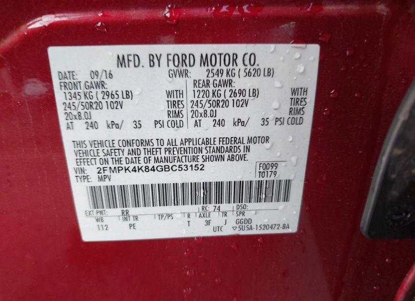 Photo 9 of 2016 Ford Edge TITANIUM (VIN 2FMPK4K84GBC53152)