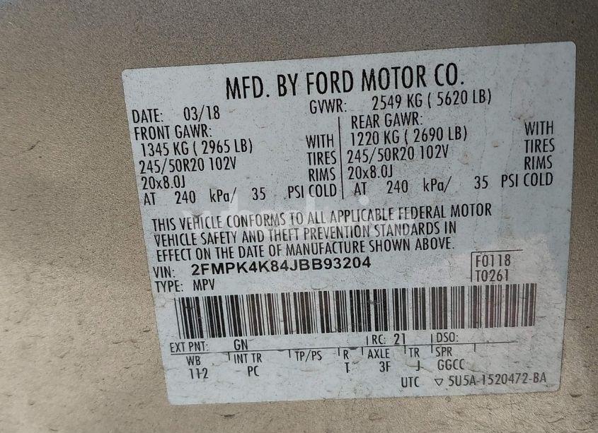 Photo 9 of 2018 Ford Edge TITANIUM (VIN 2FMPK4K84JBB93204)