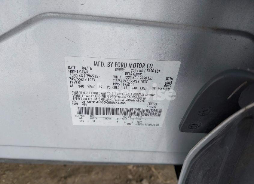 Photo 9 of 2016 Ford Edge TITANIUM (VIN 2FMPK4K85GBB74069)