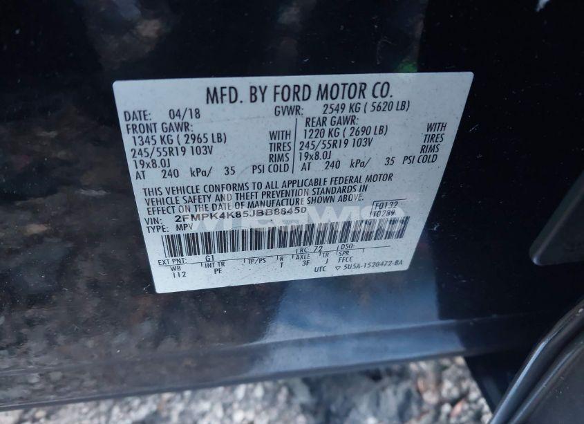 Photo 9 of 2018 Ford Edge TITANIUM (VIN 2FMPK4K85JBB88450)