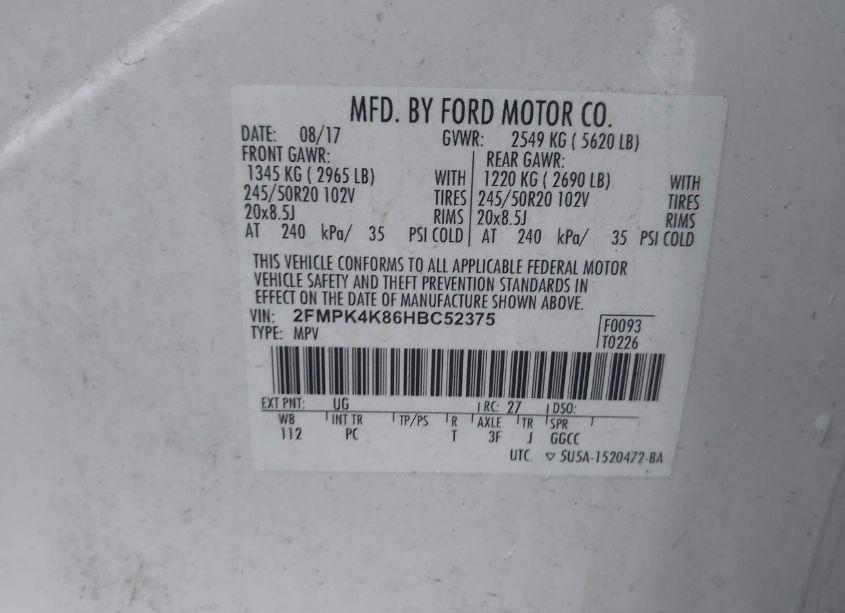 Photo 9 of 2017 Ford Edge TITANIUM (VIN 2FMPK4K86HBC52375)