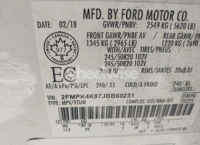 Photo 9 of 2018 Ford Edge TITANIUM (VIN 2FMPK4K87JBB60231)