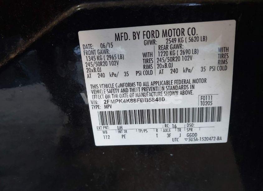 Photo 9 of 2015 Ford Edge TITANIUM (VIN 2FMPK4K88FBB58480)